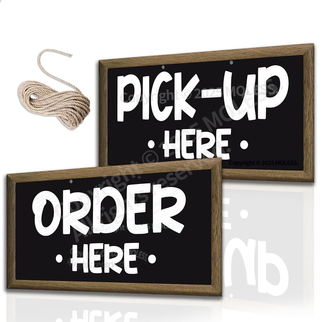 Order and Pick Up Signs - 12x6″ Order Sign for Cafe Bar Restaurant Food Truck, Durable 0.040 Aluminum - Easy to Mount/ 2 Pack Bundle with Rope