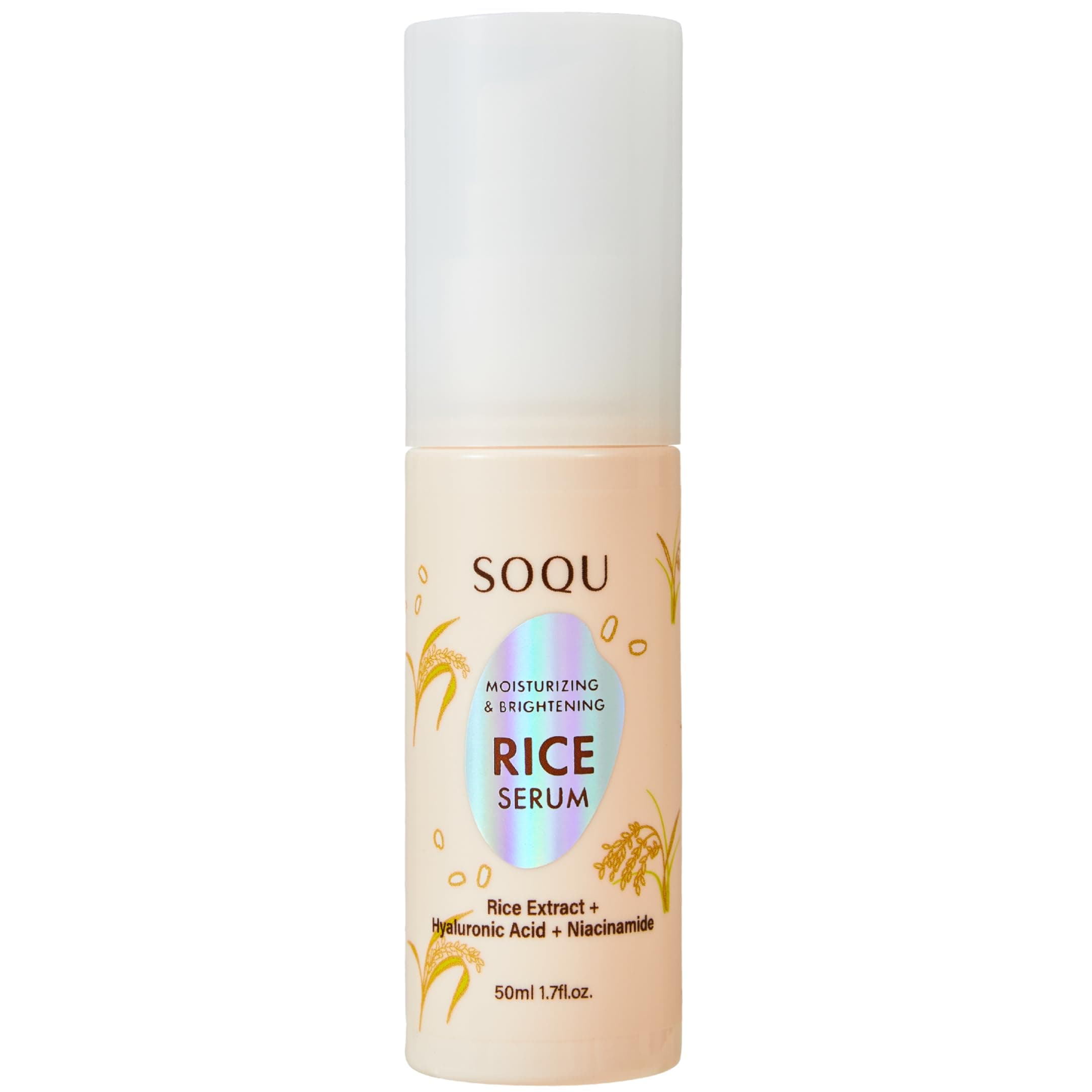 SOQU Moisturizing Facial Rice Serum - Hydrating and Brightening Formula with Niacinamide and Hyaluronic Acid for Radiant Skin - 50ml 1.69oz - Made in Korea (50ml / 1.69fl oz, Rice Serum)