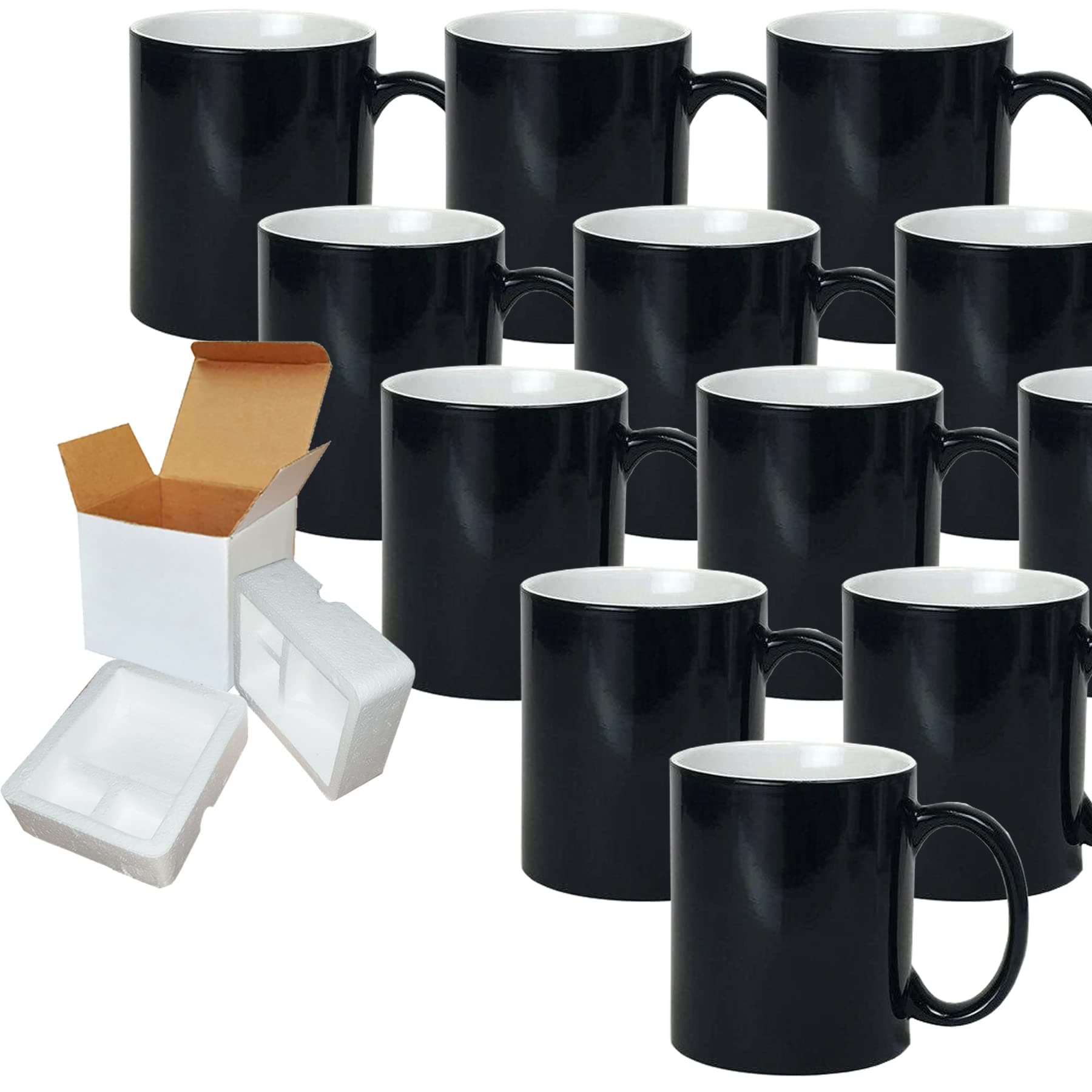 TWISTED ENVY 12 PCS 11oz Color Changing Sublimation Mugs with Gift Boxes – Cardboard Packaging with Foam Support, Perfect for Sublimation Printing