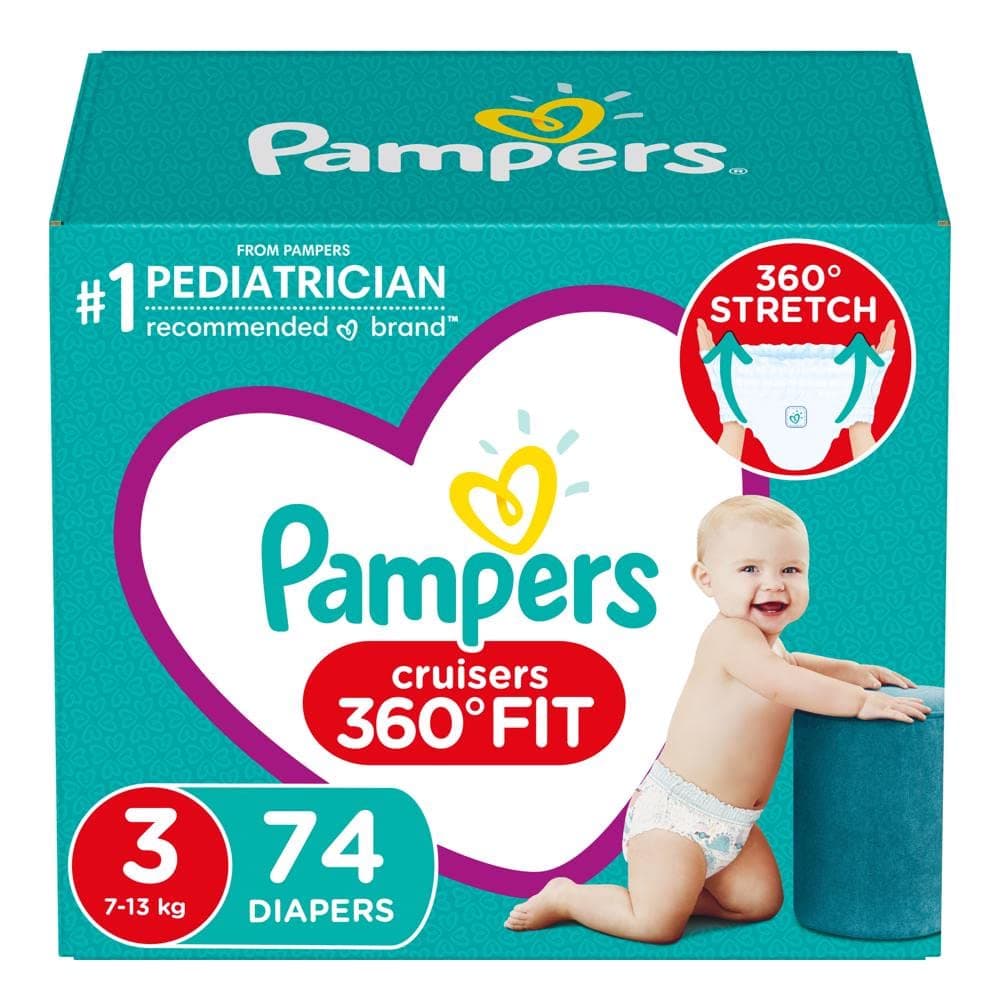 Pampers Cruisers 360˚ Fit Diapers Size 3, 74 Count, Super