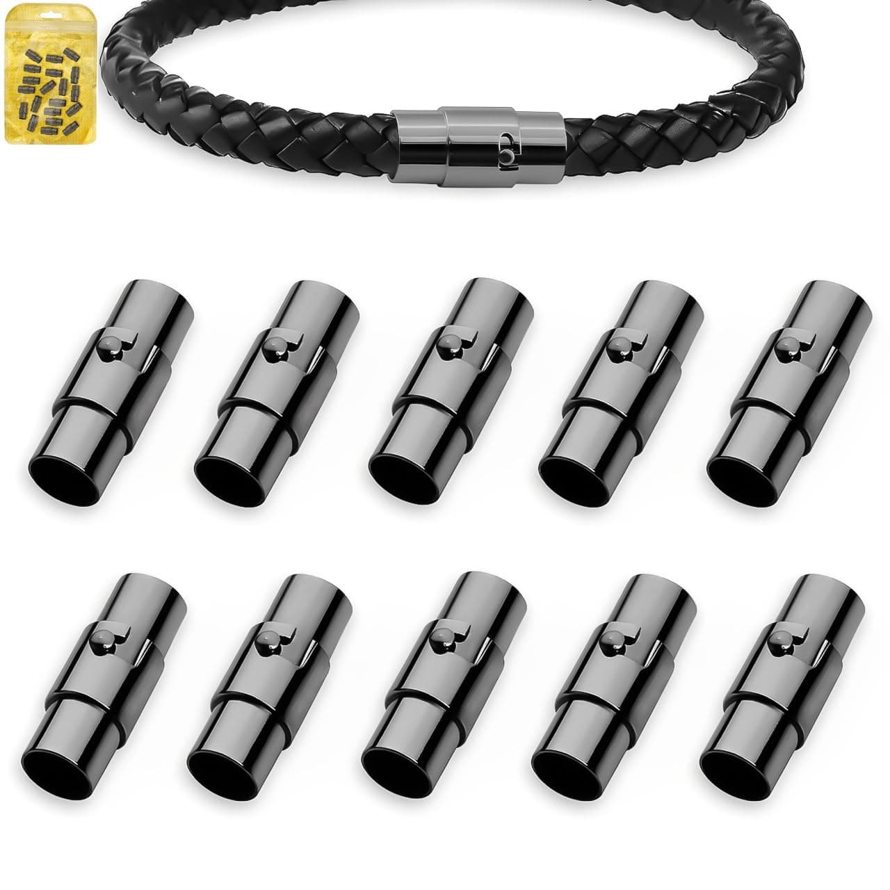 10PCS Magnetic Bracelet Clasps and Closures, Cord End Caps Magnetic Necklace Clasps, Leather Rope Bracelet Clasp Jewellery Clasp for Bracelets Anklet Jewellery Making DIY Craft (Black, 6 mm)