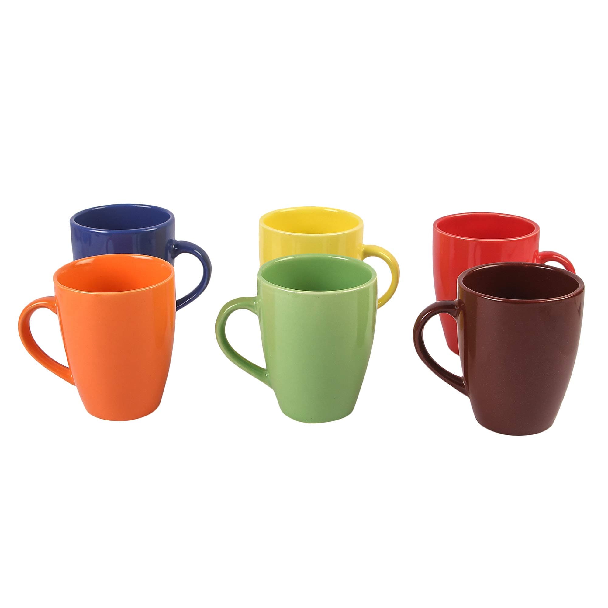 SaavreDiana Tapered Ceramic Coffee Mugs, 250 ml, Set of 6, Glossy Multi Colour