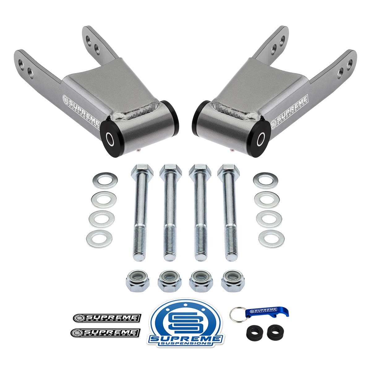 Supreme Suspensions - 2 Inch Rear Lowering Kit for 2009-2023 Ford F-150 (4x2 / 4x4) Steel Shackles Pair Drop Kit - Can Cooler Included with Purchase