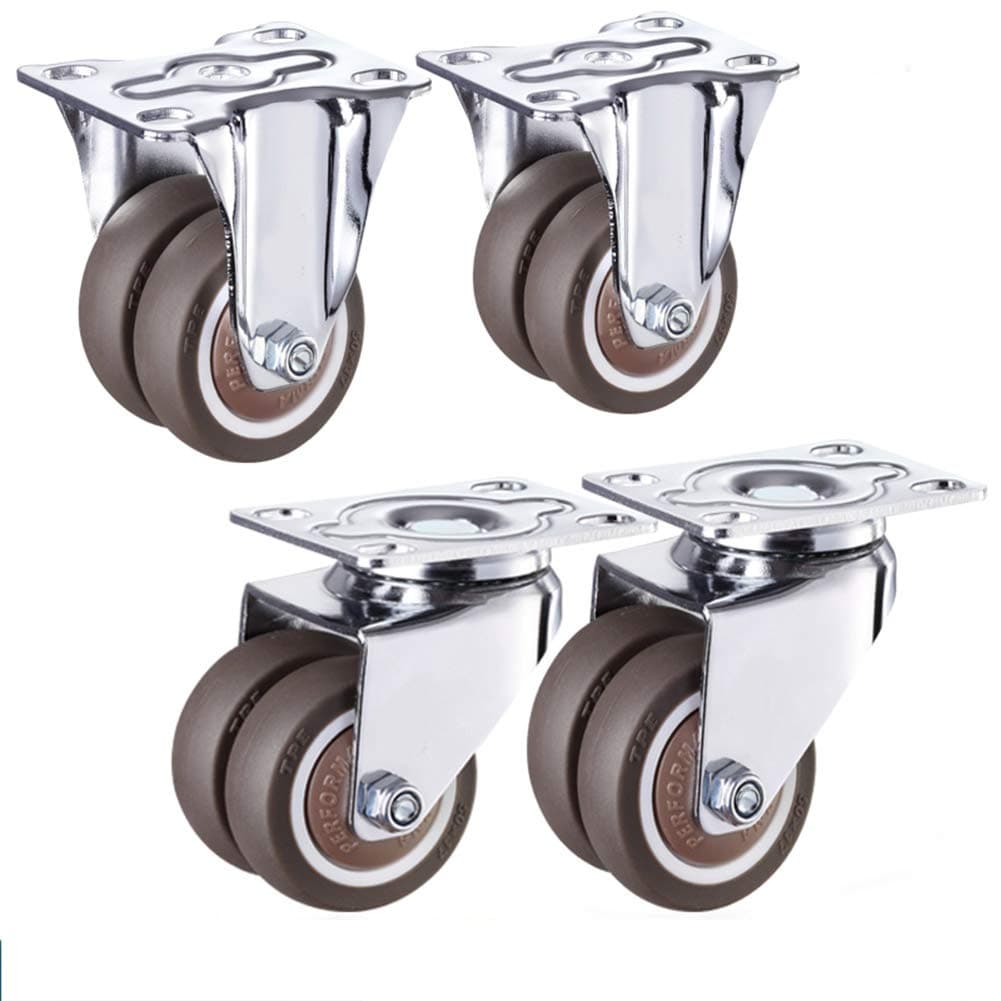 FLBT Casters Double Wheel 38Mm Rubber Fixed Universal Heavy Duty -Niture, Appliance & Equipment Wheels by 1.5 Inch/2 Inchors - Max 150Kg Per Set/2 Inches Directional + Universal Wheel