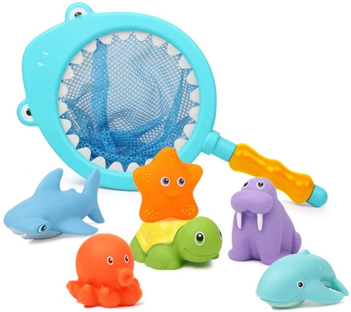 7Pcs Baby Bath Toys, Scoop Net Fish Pool Toys With Spray, Sounds, Color Changing Toddler Bathtub Toys