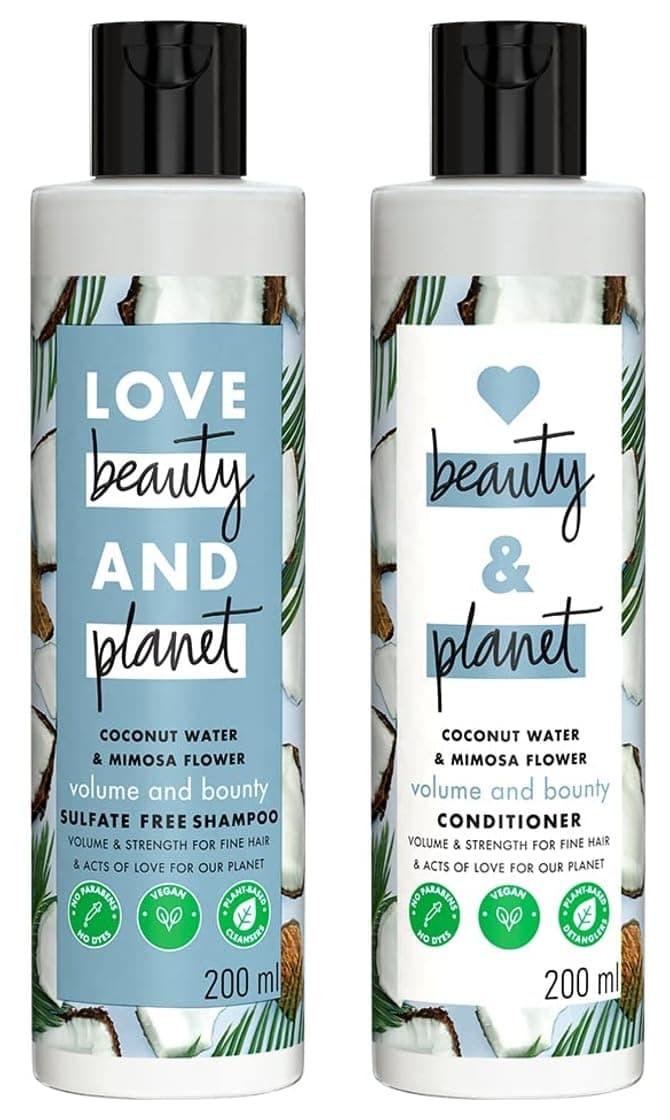 Love Beauty & Planet Coconut Water and Mimosa Flower Volume and Bounty Shampoo & Conditioner, No Parabens, No Dyes, 100% Organic Coconut Oil, 200ml