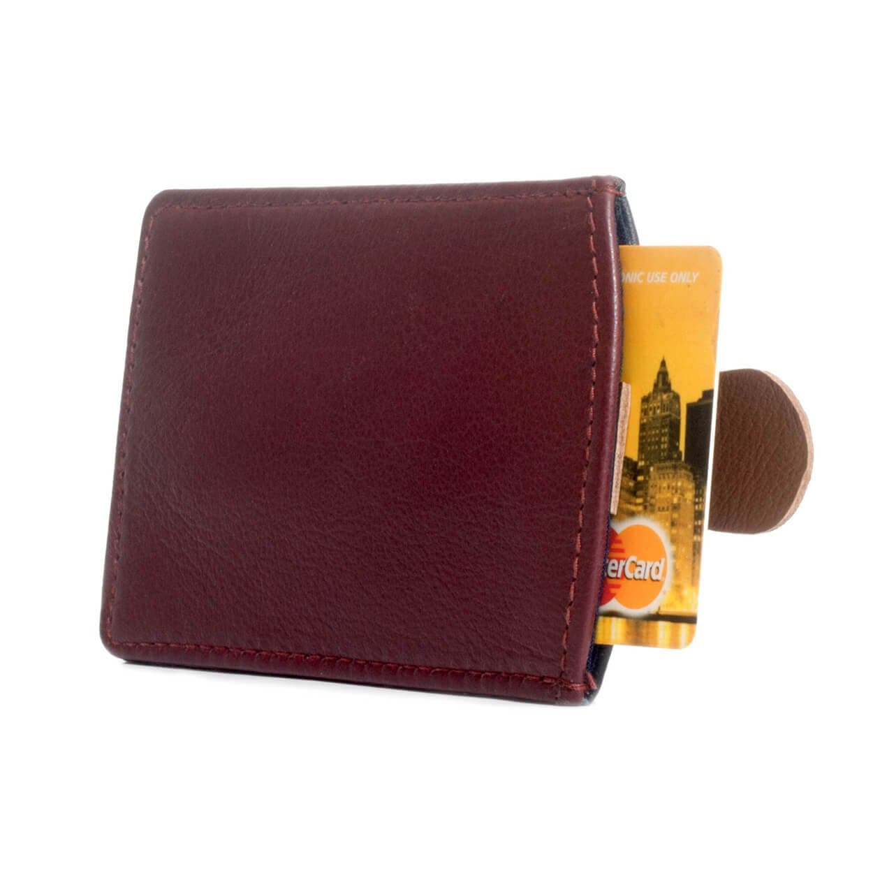 Ultra Slim Leather Wallet Case Credit Card Holder Sleeve Pull Tab (Maroon, Navy Blue, Caramel Brown)