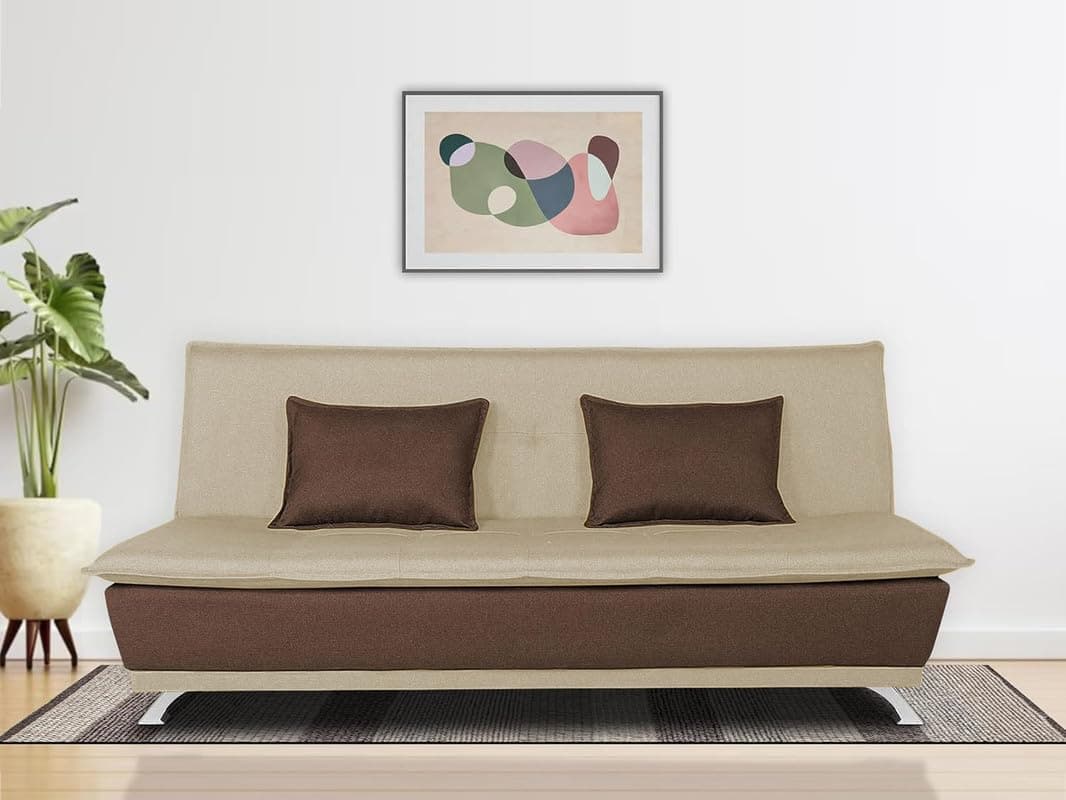 Adorn India Exclusive Two Tone Arden 4 Seater Wood Sofa Cum Bed 4 x 6 (Brown & Beige) (3 Year Warranty)