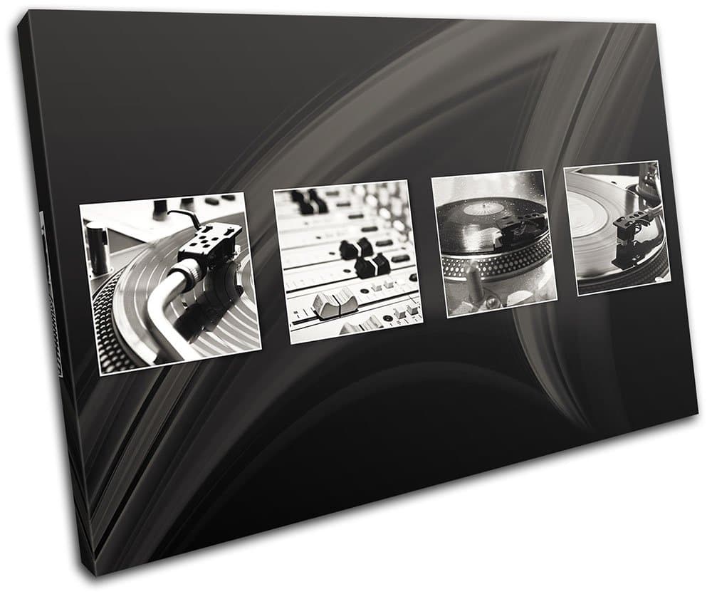 Bold Bloc Design - Vinyl Decks Turn Tables DJ Club 90x60cm SINGLE Canvas Art Print Box Framed Picture Wall Hanging - Hand Made In The UK - Framed And Ready To Hang