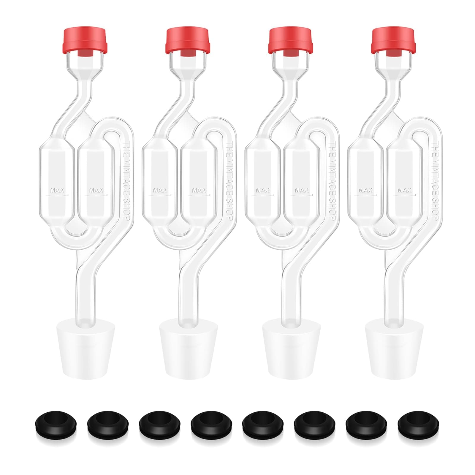 Airlocks for Fermenting, Brewing Supplies, Super Transparent Upgraded Version of 4 Fermentation Airlock, 4#6 Stoppers and 8 Airlock Grommets, Used for Brewing Wine, Beer, Sauerkraut, Pickles, Etc