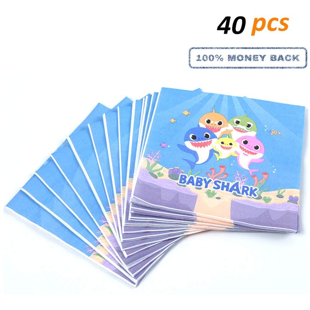 Birthday Party Napkins Bulk, Baby Shower Napkins, Shark Baby Theme Paper Napkin,Baby Shark Party Supplies 40pcs