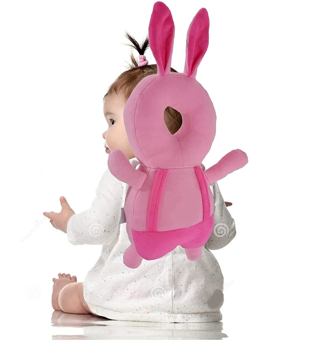 THE MODERN TREND® Baby Round Head Shape Pillow + Head Safety Pillow for Baby Walk | Baby Care Crawling babu Head Safety Protector Manual Adjustable by Hook| Rabbit Pink Color A-3