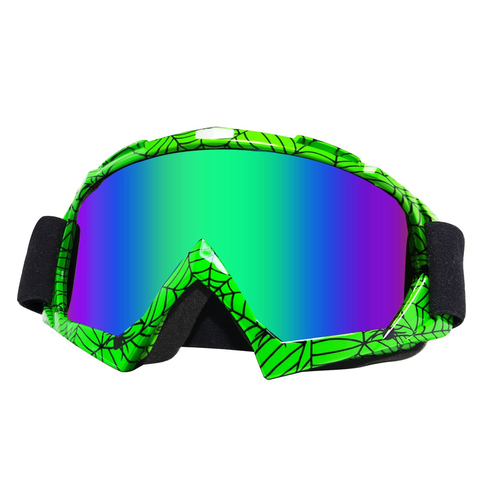 Dirt Bike Goggles Motorcycle Goggles ATV Goggles Motocross Riding Goggles UV400 OTG Offroad Goggle MX Helmet Racing Four Wheeler Goggles for Adults Men Women Youth Kids(Spider green frame+color lens)