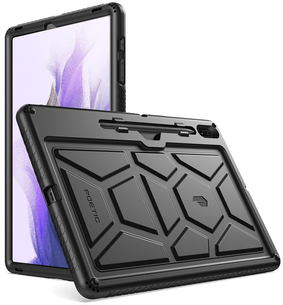 Poetic TurtleSkin Case Designed for Galaxy Tab S7 FE 12.4 Inch 2021 / Galaxy Tab S7 Plus 2020 with S Pen Holder, Rugged Shockproof Drop Protection Kids Friendly Silicone Cover Case, Black