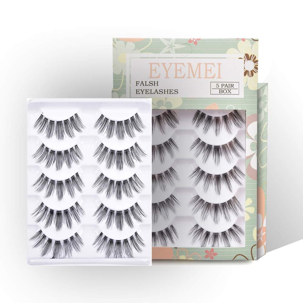 Fake Eyelashes 5 Pairs False Eyelashes Flexible Multipack Lashes Handmade Reusable Fashion for Women's Makeup Soft Eyelash by EYEMEI