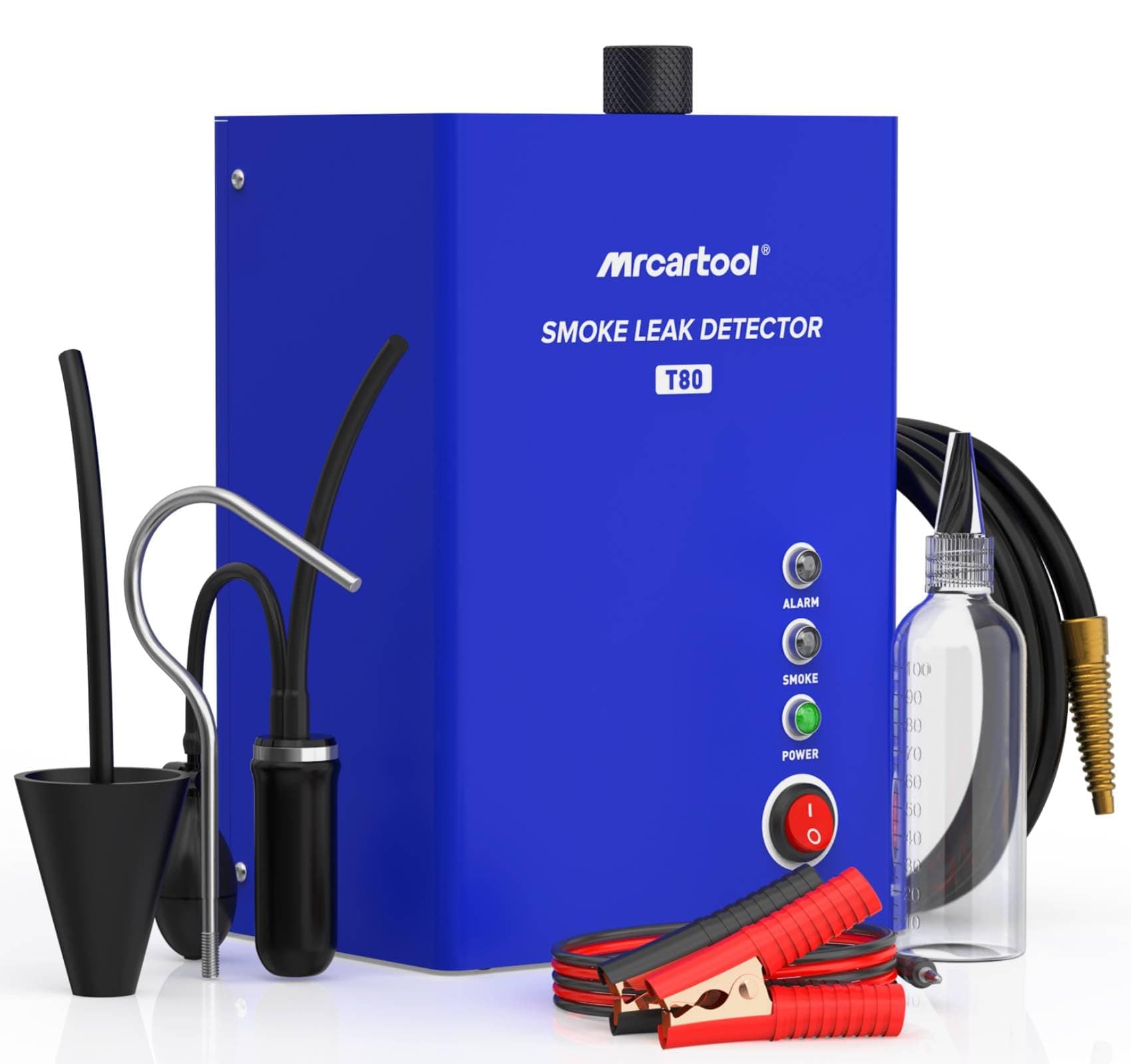 MR CARTOOL T80 Automotive Smoke Machine Leak Detector, EVAP Vacuum Smoke Tester Machine with Liquid Level Gauge, Built-in Air Pump Smoke Detector for All DC 12V Vehicles