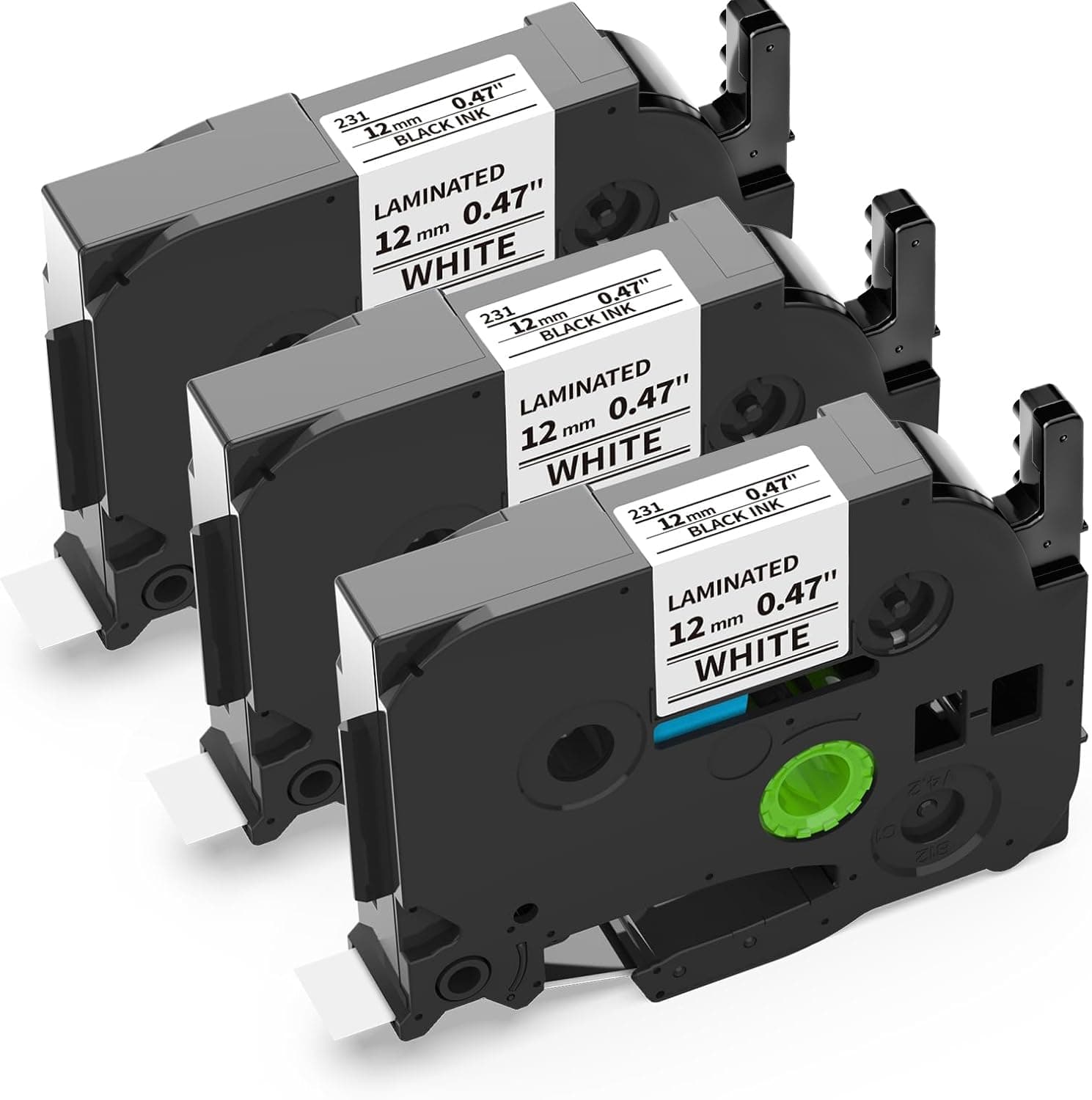 SumineyCompatible Label Tape for Brother TZe 231 12mm Label Tape for Brother P-Touch TZe 231 TZ231 Labels Standard Laminated with PT-E110 GL-H105 PT-H110 PT-P750W, Black on White, 3-Pack