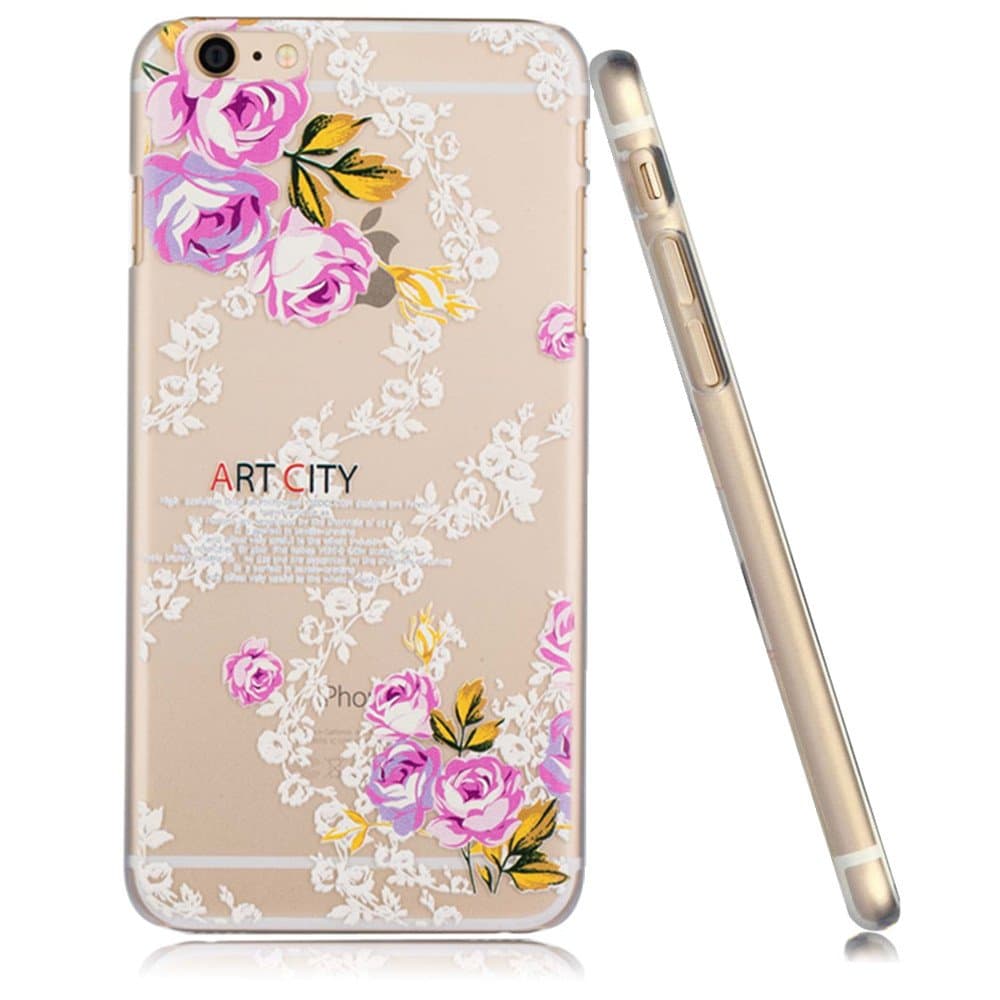 3Cworld iPhone 6s Plus / 6 Plus Case Clear Matte Back Cover Hardshell with Relief Design [5.5'' Hard Plastic] - Retail Packaging - 21 Patterns (flower-white)