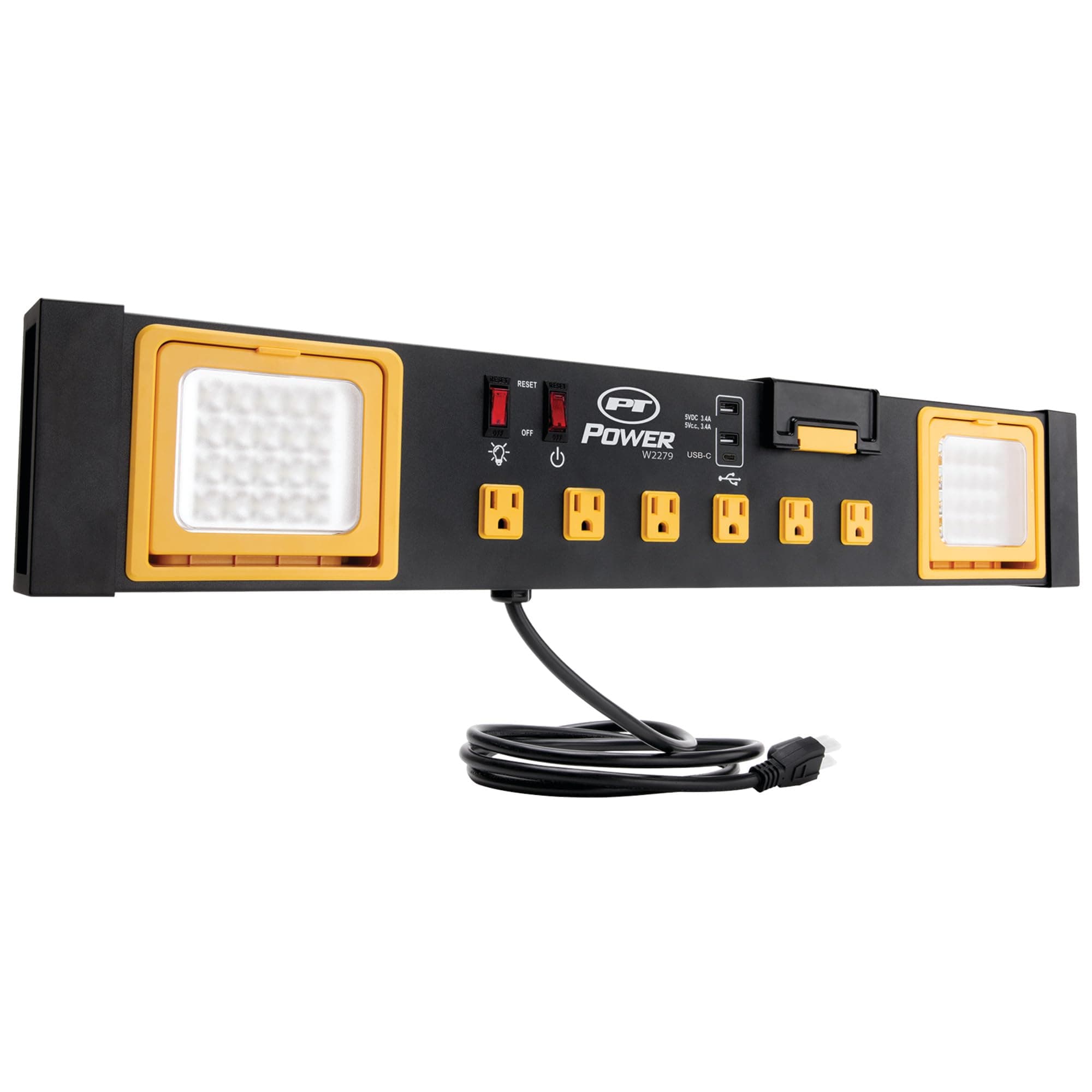 Performance Tool W2279 Commercial Grade Power Station with 6 Outlets, 2 USB Ports, Built-In Cradle, and LED Lights, Ideal for Workshops and Garages