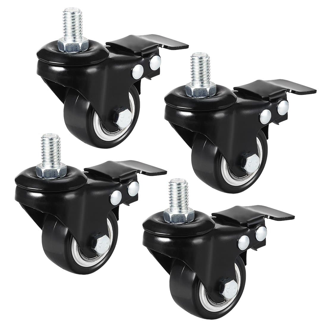 Uxcell 1.5 Inch Swivel Caster Wheels PU 360 Degree Threaded Stem Caster Wheel with Brake, M10 x 15mm, 330lb Total Load Capacity, Pack of 4