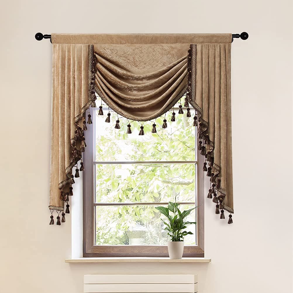 ELKCA Thick Chenille Window Curtains Valance for Living Room Coffee Waterfall Valance for Bedroom,Rod Pocket, W39 inches, 1 Panel
