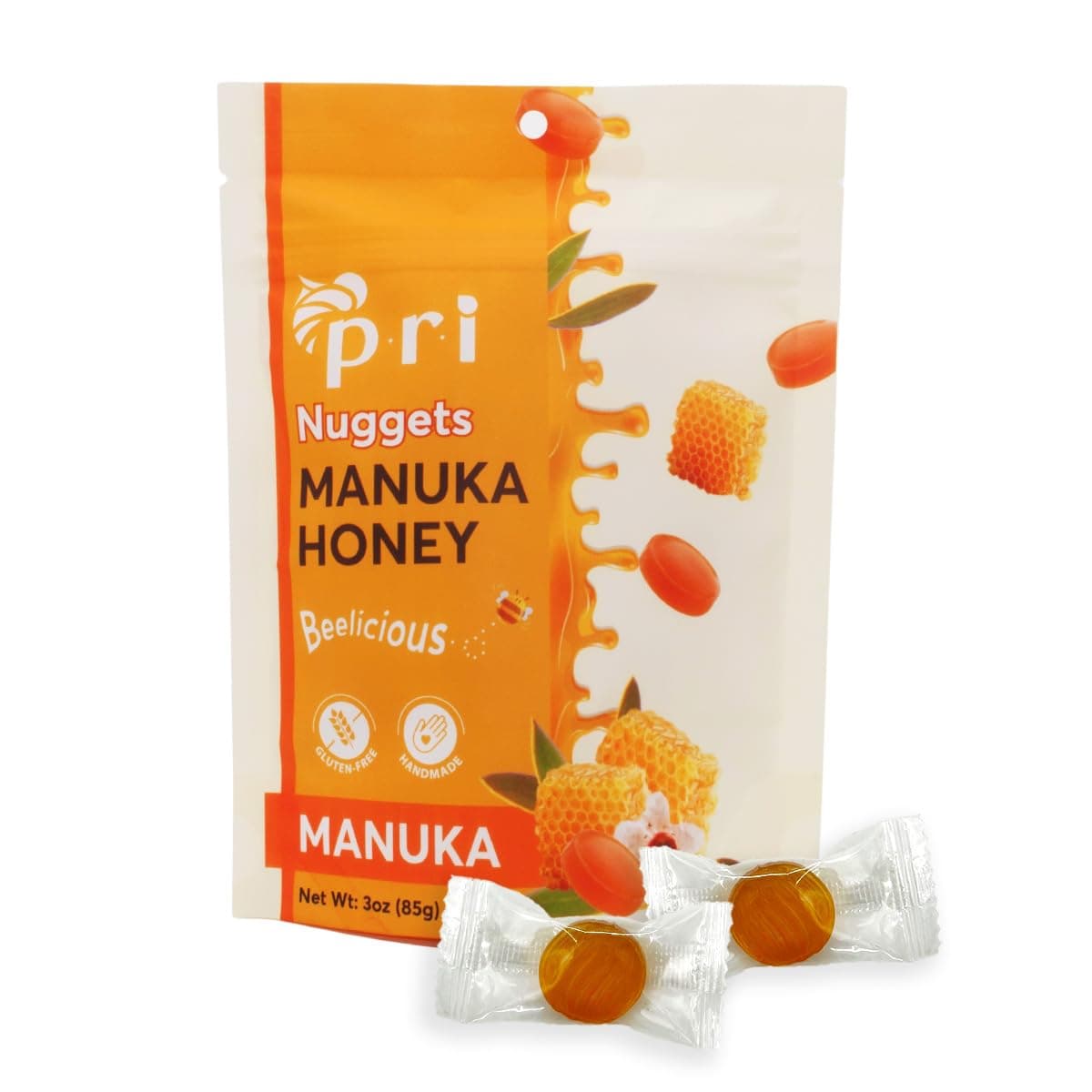P.R.I Manuka Honey Nuggets – Natural Honey Hard Candy, Individually Wrapped, No Corn Syrup, Gluten Free, Simple Ingredients, Made in New Zealand, 3 oz Bag