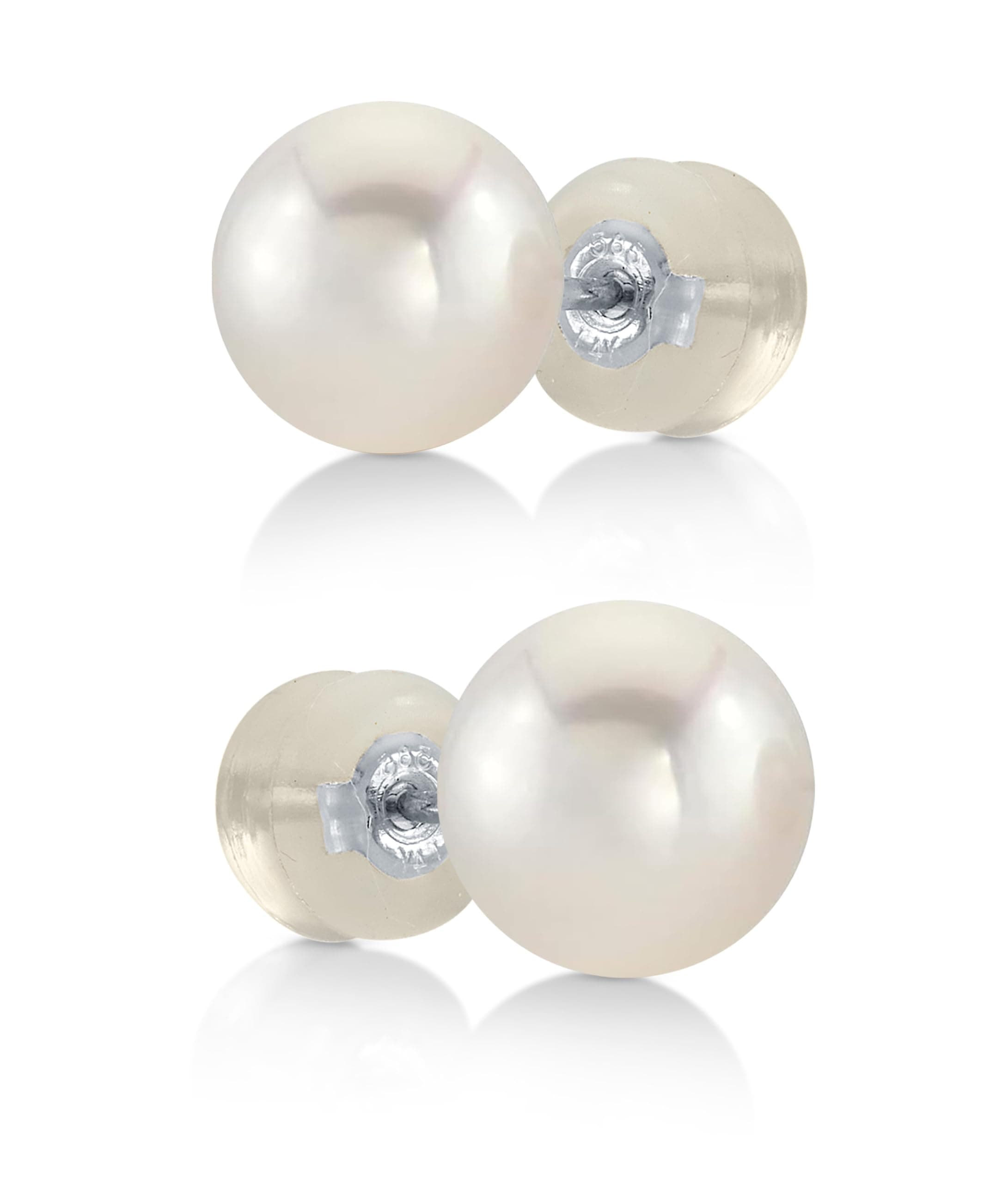 Round White Freshwater Real Pearl Earrings for Women - 585 Gold 14K Stud Earrings | Hypoallergenic Real Cultured Pearl Earrings 6mm-9mm
