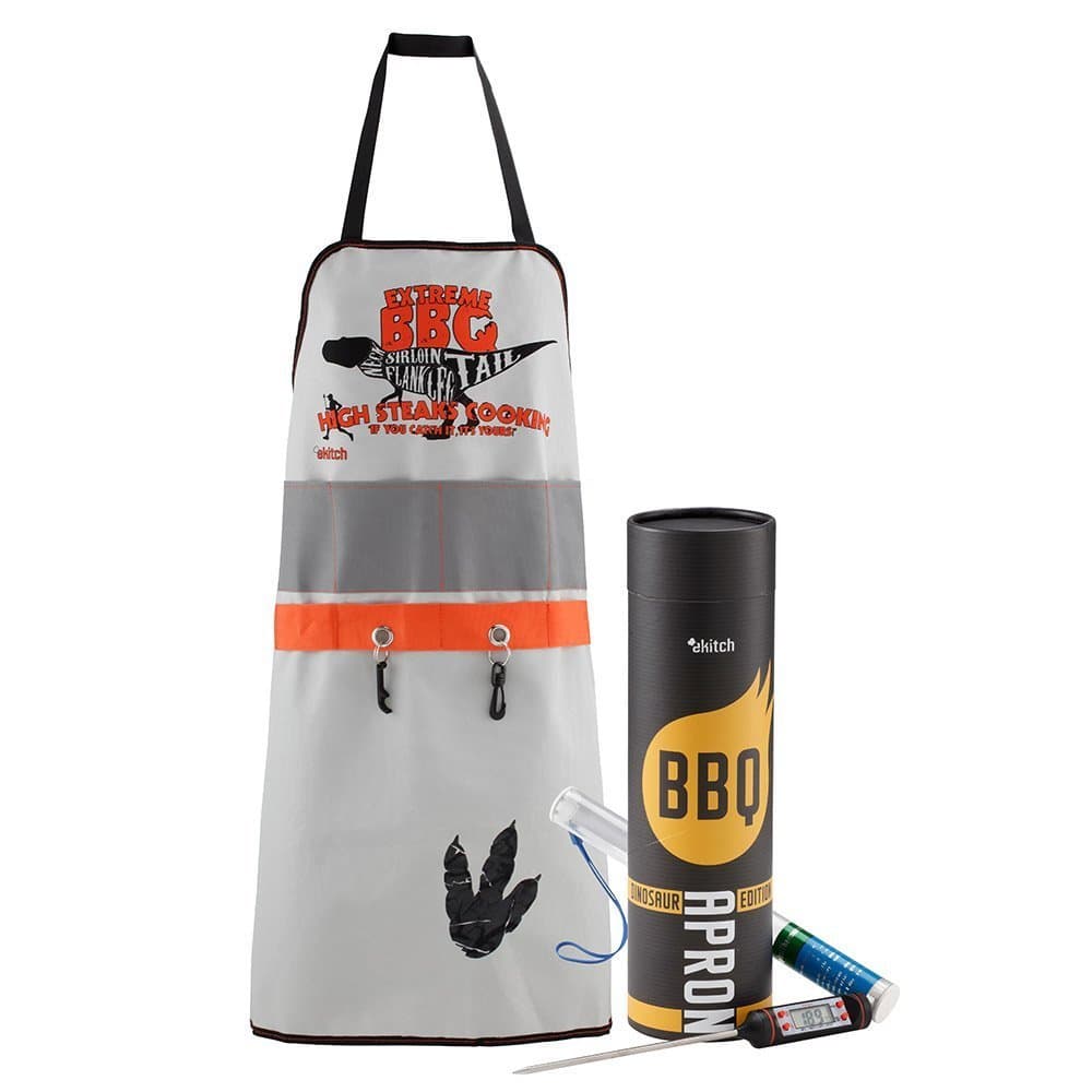 eKitch BBQ King Barbeque Man Apron with Digital Meat Thermometer - Dinosaur