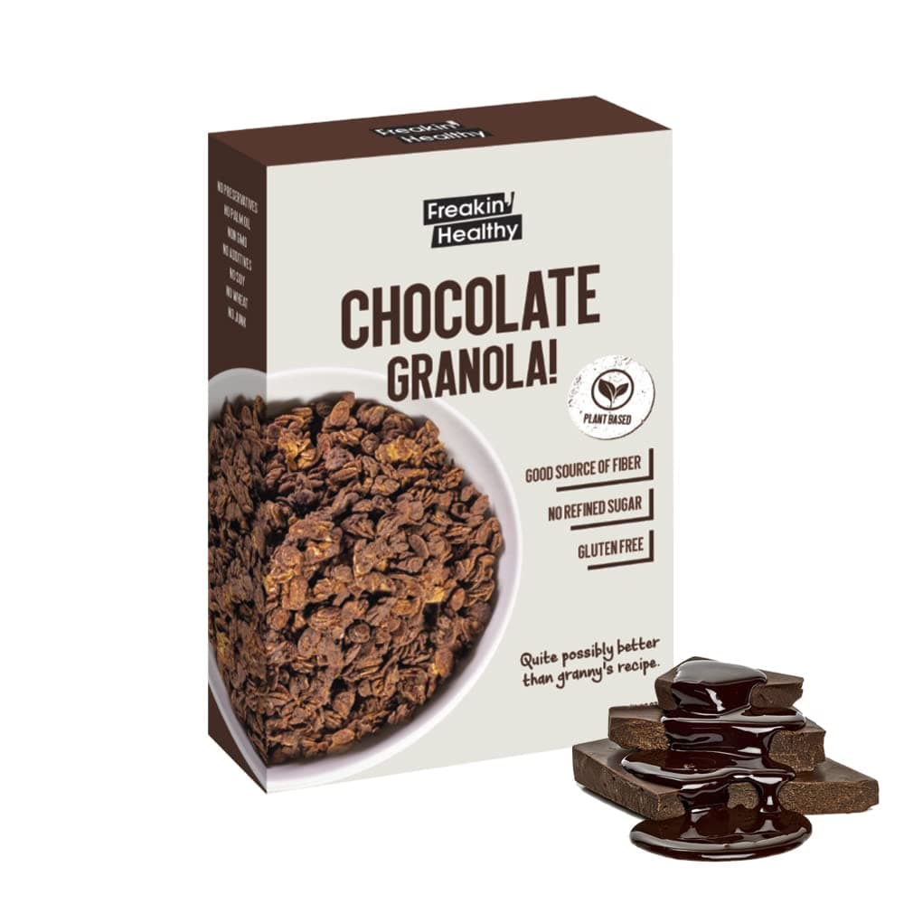 Freakin Healthy Chocolate Granola 340g – Plant Based Breakfast Cereal, Naturally Sweetened, Gluten, Refined Sugar Free