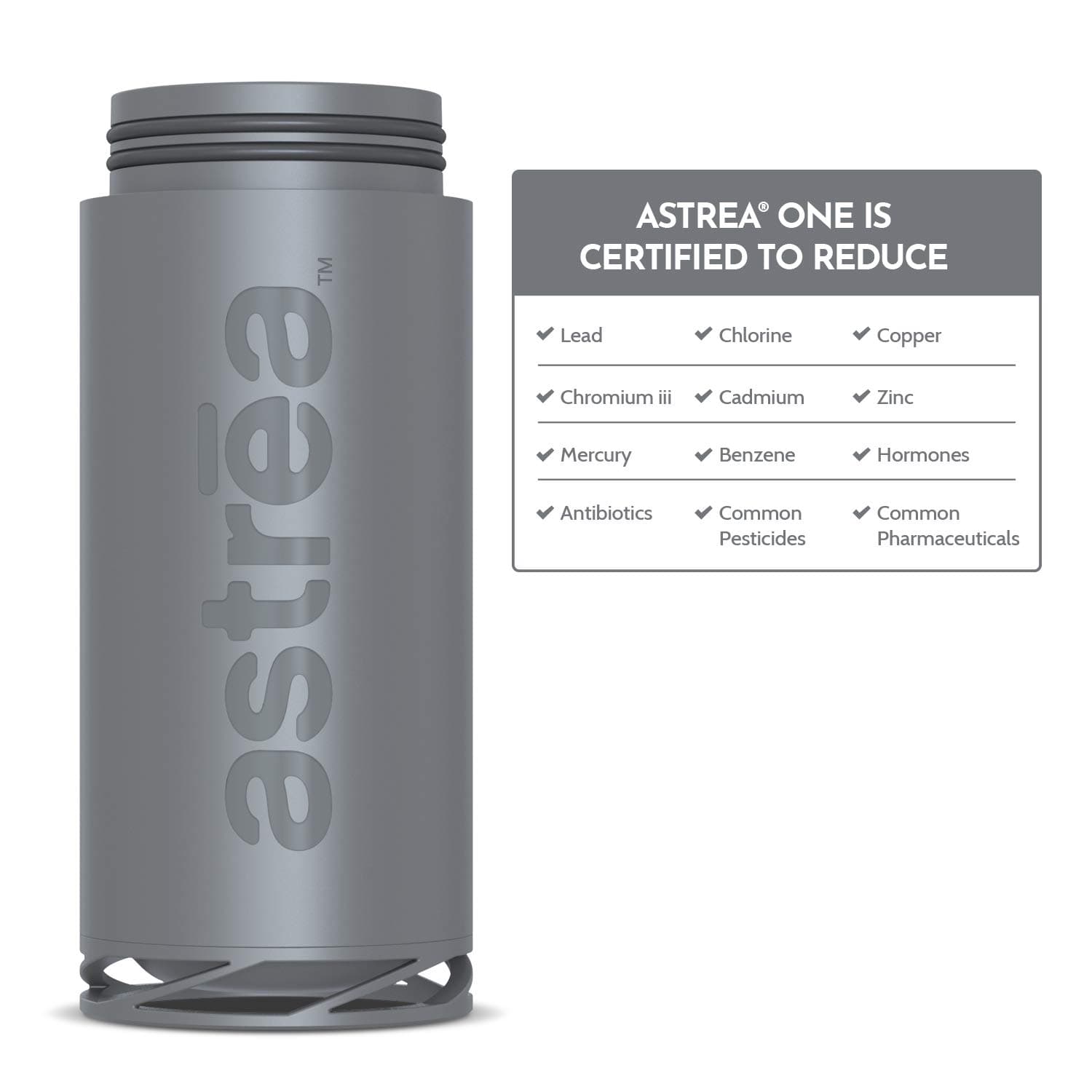 astrea ONE Premium Filtering Water Bottle Filter, Meets NSF/ANSI Standards 42, 53, and 401, Independently Certified (New & Improved)