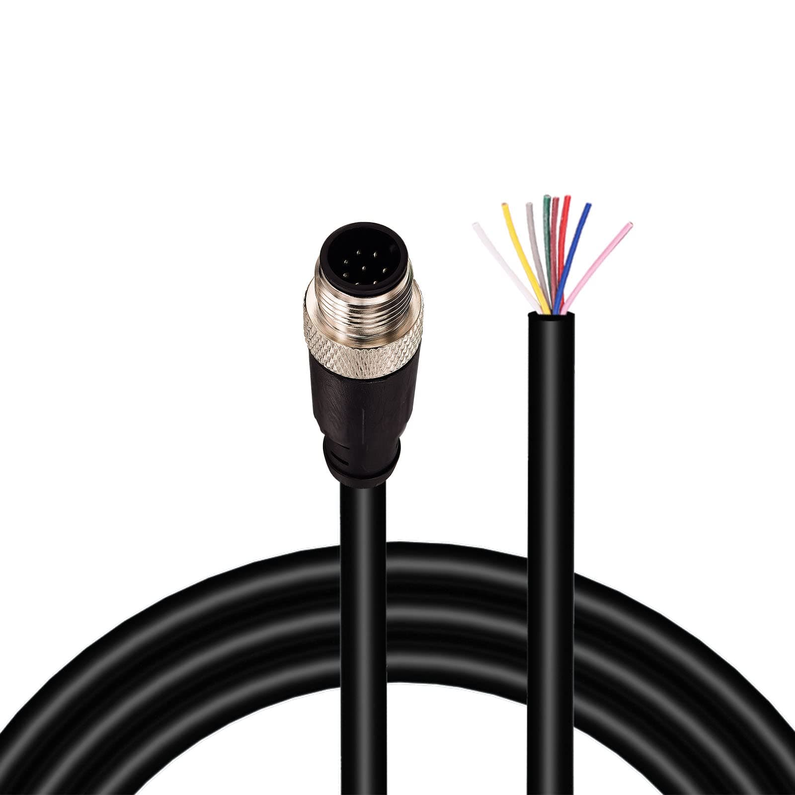 M12 Sensor Connector Aviation Cable - Male 8 pin Straight 6.5Ft/2M Aviation Socket Waterproof Electrical Cable for Industrial Automation Control,Fieldbus Module,Device Network