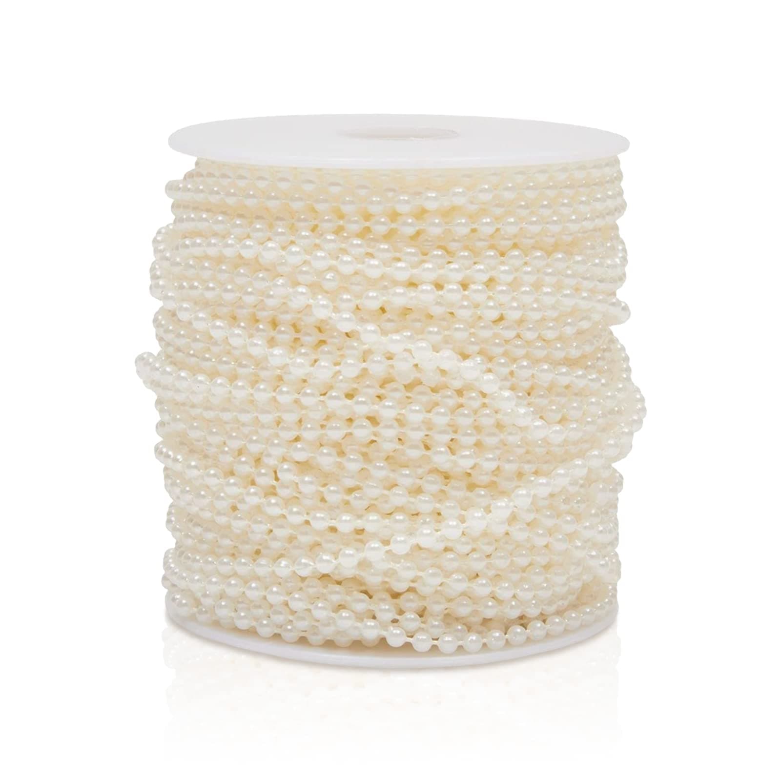 White Pearl Garland for Crafts - Small Pearl Beads for Crafting, Wedding Party Outdoor Decoration - Plastic String Decorative Ribbon - 3mm Ribbon Party Craft Beaded Garland for Home Decoration