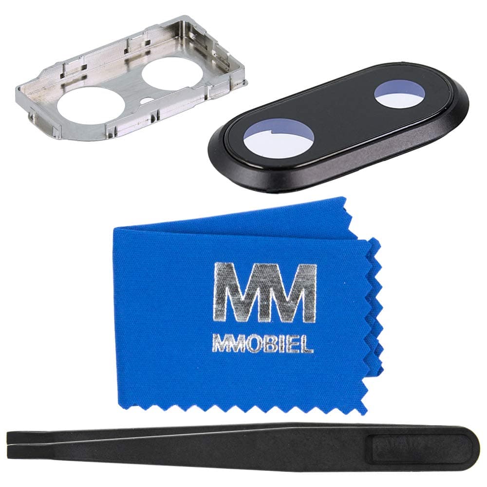 MMOBIEL Back Rear Camera Glass Lens Replacement Compatible with iPhone 8 Plus 2017 - Incl. Double Sided Adhesive, Tweezer and Cloth - Black