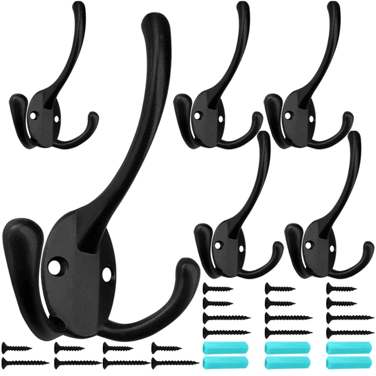 IBosins 6 Pack Black Heavy Duty Coat Hooks Wall Mounted