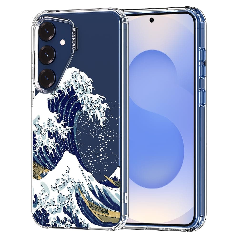 MOSNOVO Case for Samsung Galaxy S25 Plus/Galaxy S24 Plus, [Buffertech 6.6ft Military-Grade Drop Protection] [Anti Peel Off Tech] Clear TPU Bumper Phone Case Cover Design - Great Wave
