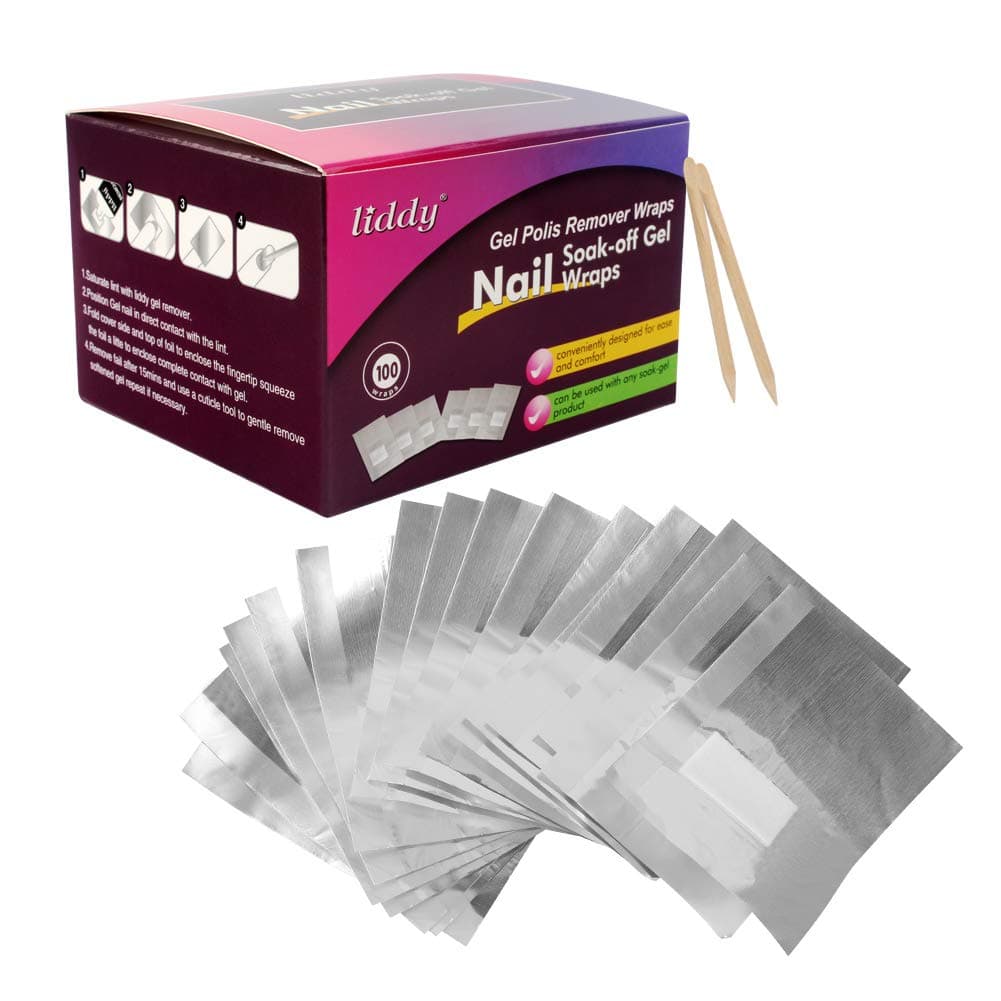LIDDY Soak Off Gel Polish Remover Foils Nail Wraps with Cotton Pad 100pcs
