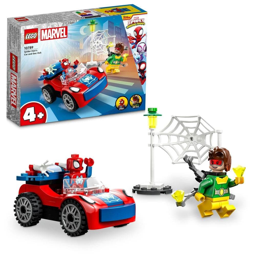 LEGO 10789 Marvel Spider-Man's Car and Doc Ock Set, Spidey and His Amazing Friends Buildable Toy for Kids 4 Plus Years Old with Glow in the Dark Pieces