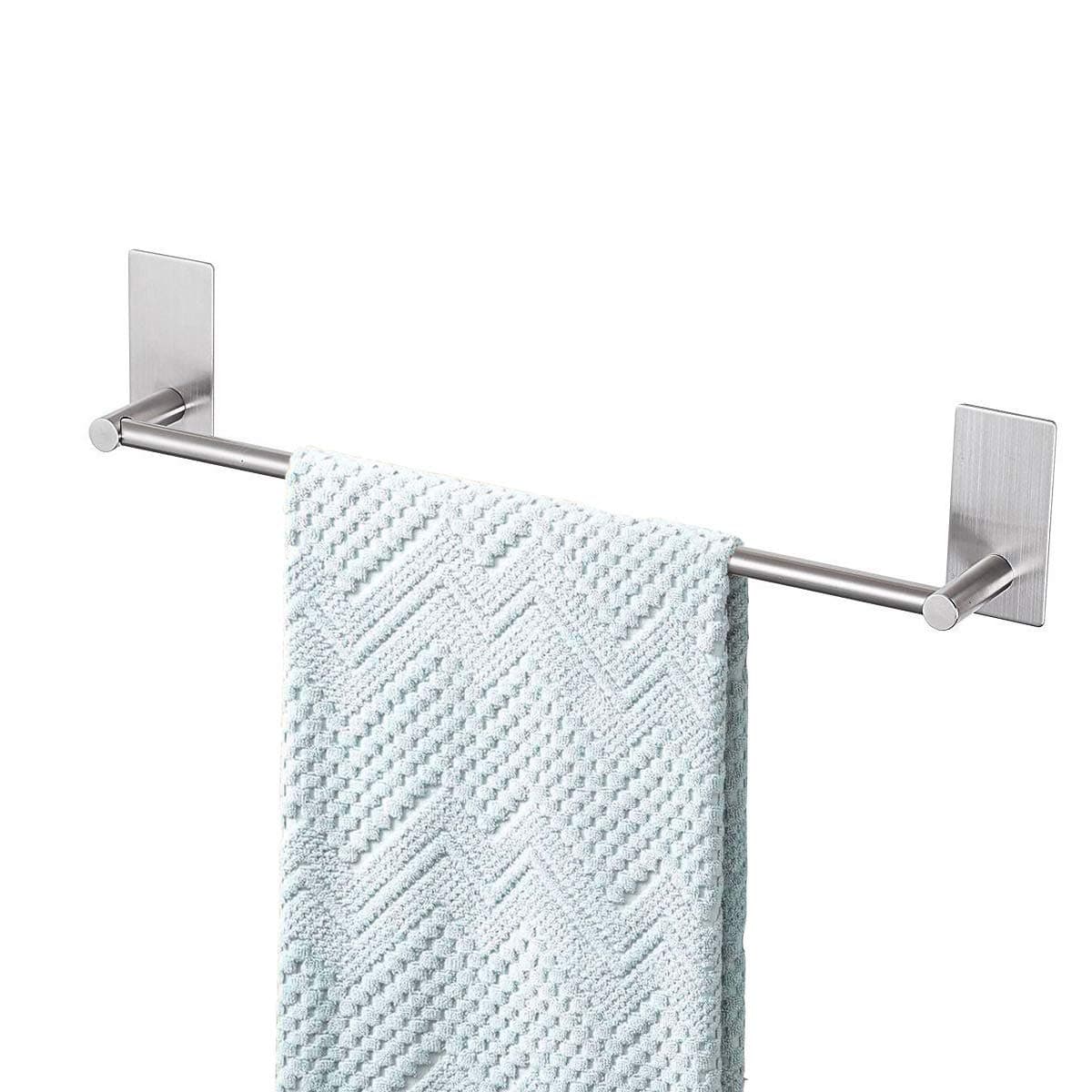 Songtec Bathroom Towel Bar 16-inch, No Drill Stick On Towel Rack, Easy Install with Self-Adhesive, Premium SUS304 Stainless Steel - Brushed Nickle