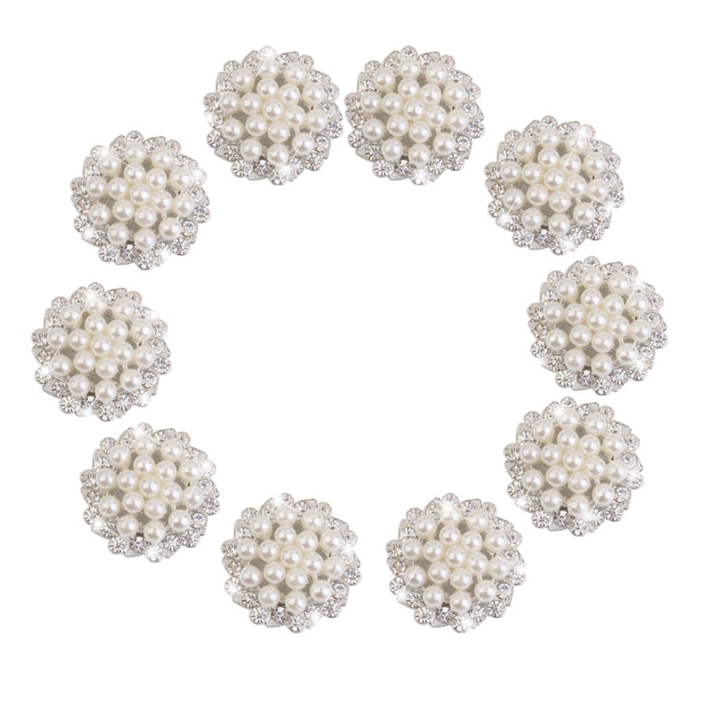 10pcs Rhinestone Faux Pearl Flower Embellishments Button Flatback 30mm
