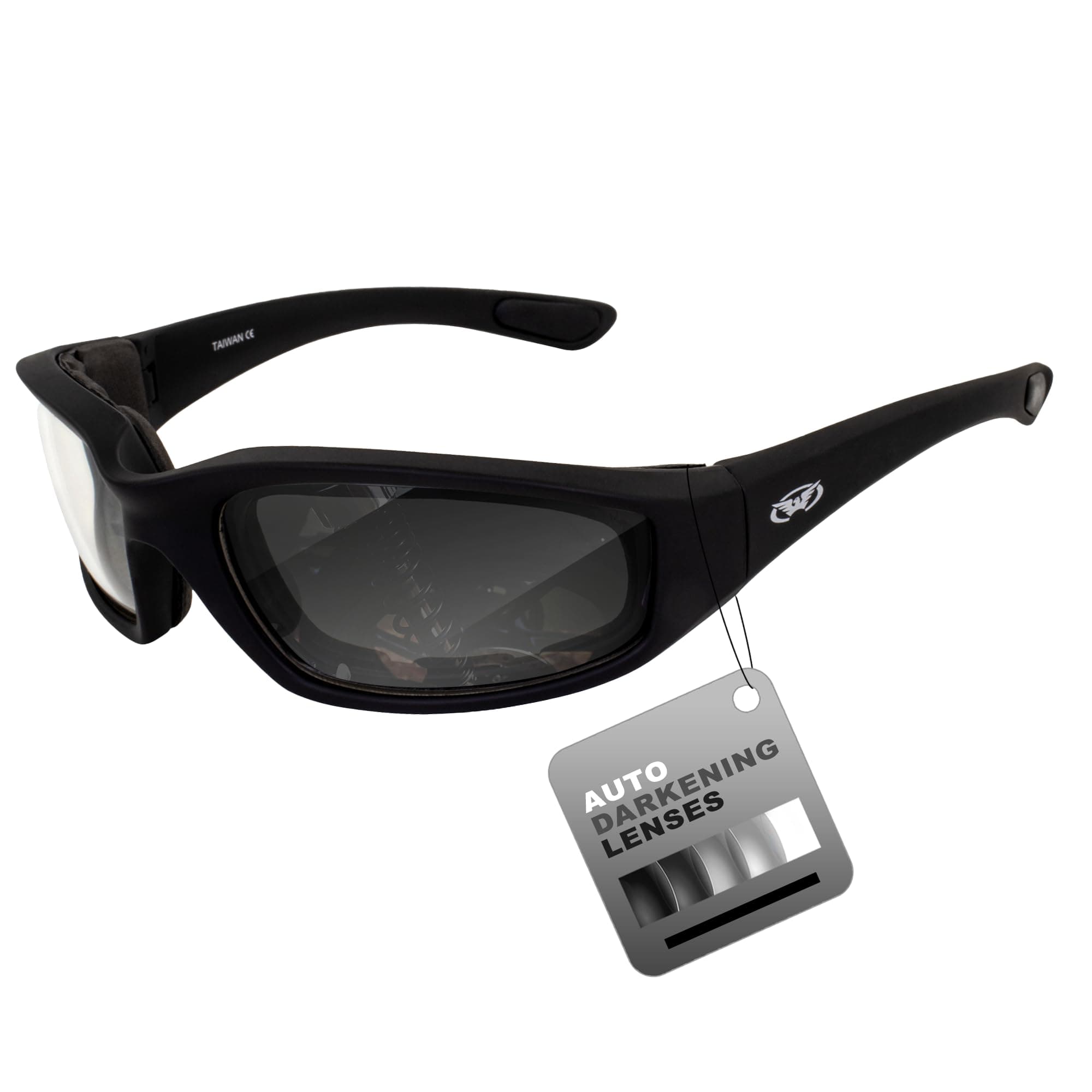 Global Vision Kickback Auto-Darkening Photochromic Motorcycle Sunglasses with EVA Foam Padding and Shatterproof Lenses