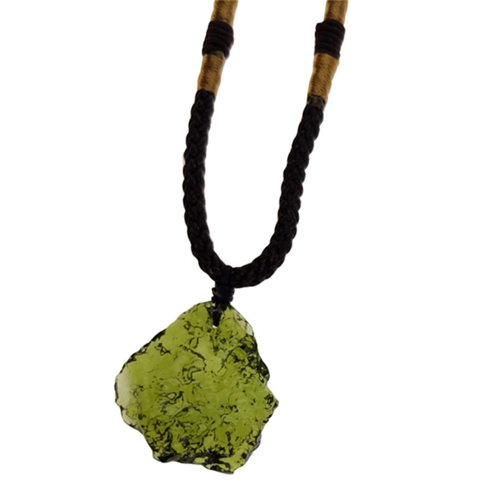 1Pcs Moldavite Irregular Natural Stone Gemstone Crystal Meteorite Pendant Necklace Handmade Handwoven Rope Chain Citrine Necklaec for Women Men Energy Jewelry Gift