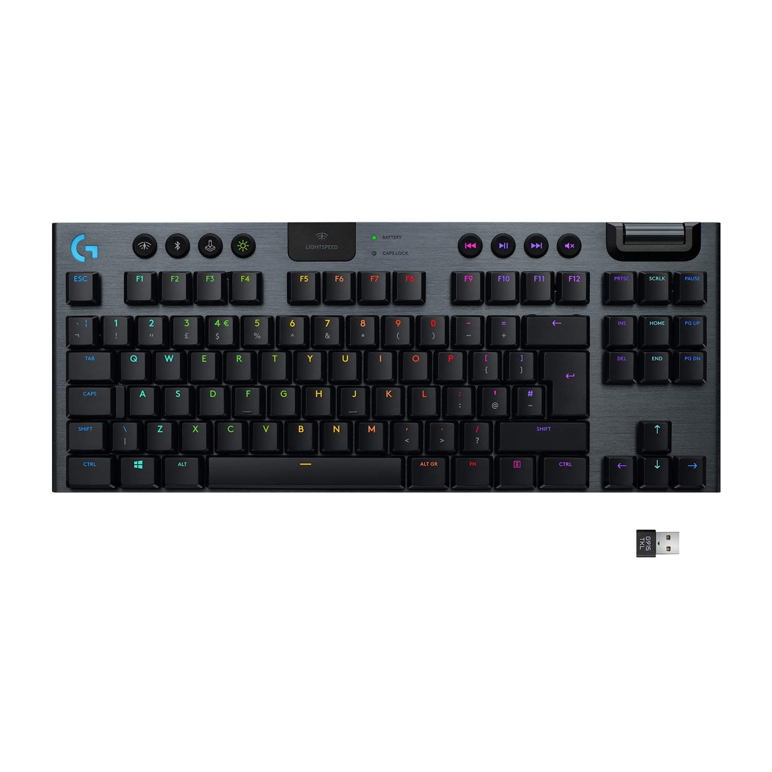 Logitech G915 LIGHTSPEED TKL Tenkeyless Wireless Mechanical Gaming Keyboard with low profile GL-Clicky key switches, LIGHTSYNC RGB, Ultra thin design, 40+ hours battery life, QWERTY UK Layout - Black