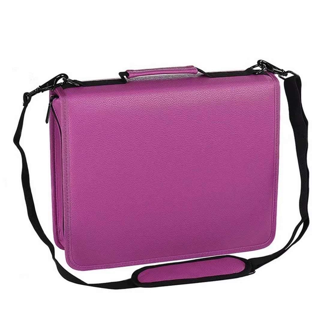 WINSHEA 180 Slots Pencil Case PU Leather Students Colored Pencils Case Holder Wrap Pouch Organizer Pen Storage Bag with Adjustable Strap (No Pencils) (Purple)