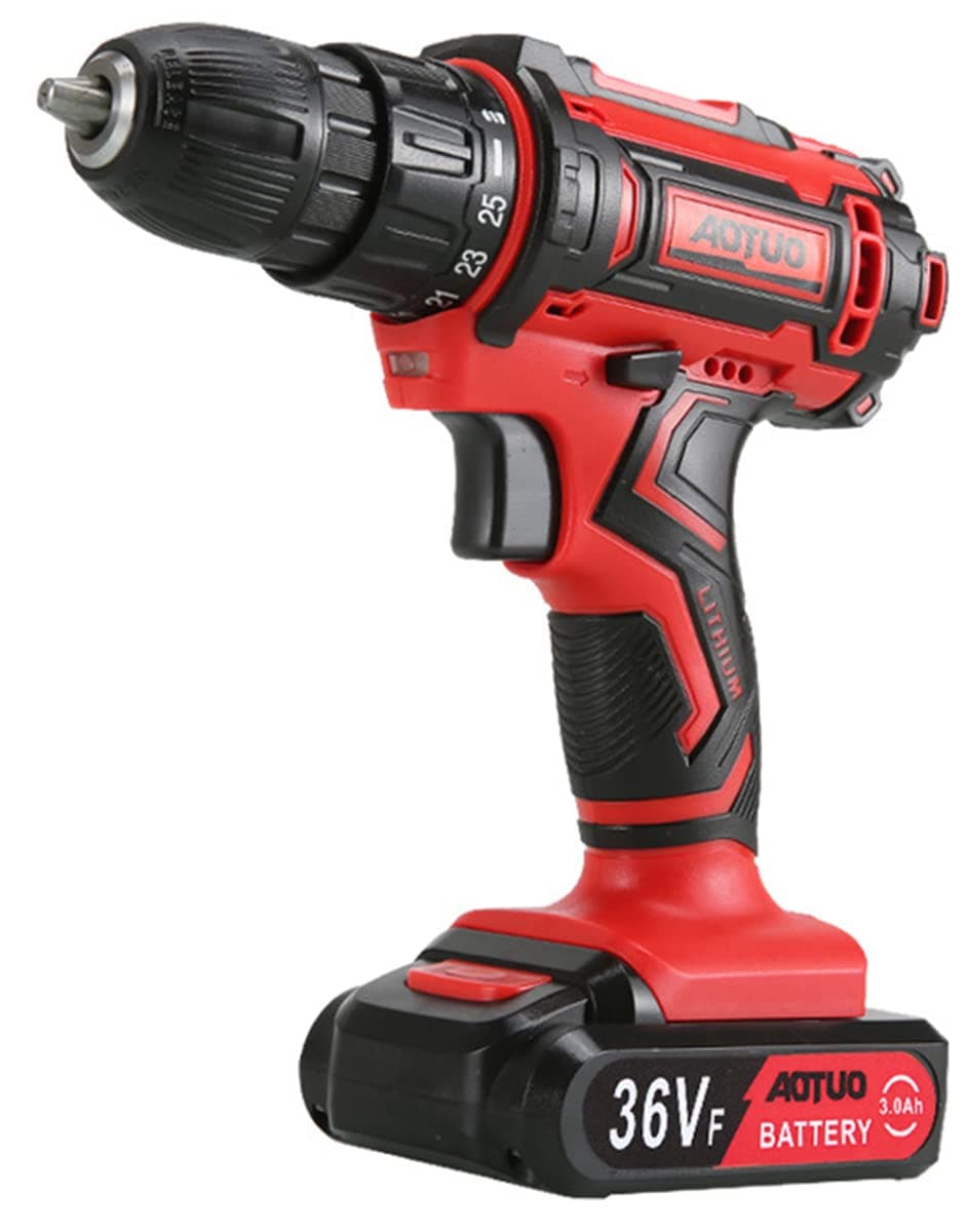 ECVV 36V Cordless Drill Driver Kit with 3.0Ah Lithium Battery and Charger 2-Variable Speed Electric Power Drill Impact Drill Power Tool Combo Kit