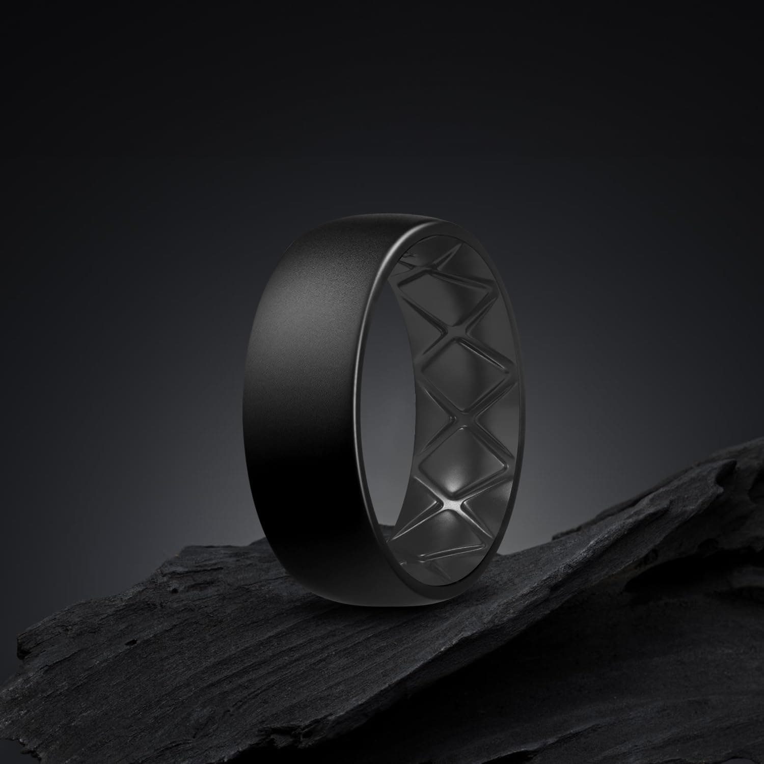 Egnaro Men's Silicone Rings 8mm Wide 2.5mm Thick, Multipack Ergonomic Rubber Wedding Bands For Him, Breathable Grooves For Workout