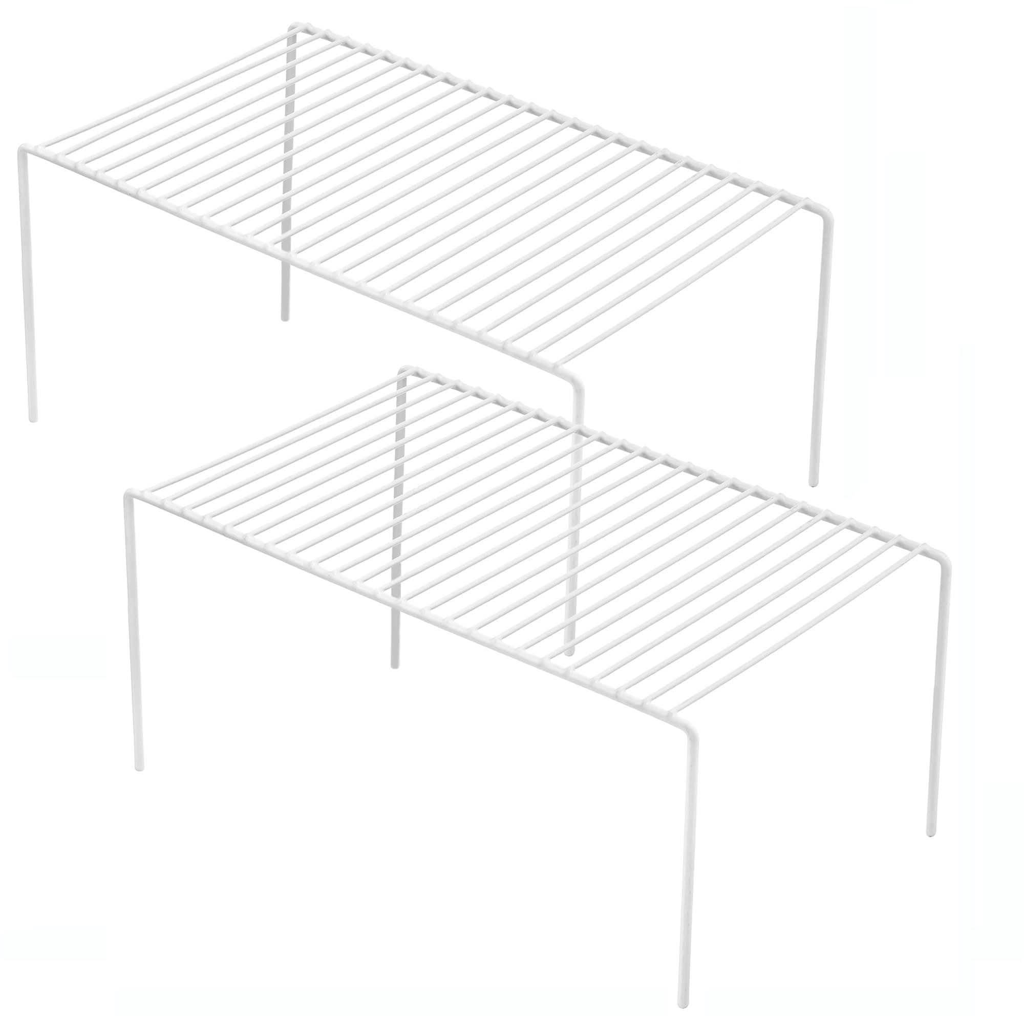 iPEGTOPSet of 2 Mini Kitchen Cupboard Organiser, 10.6 x 5.1 Inch Freezer Cabinet Organization Storage Shelf Wire Rack, Steel Metal Shelves for Fridge Pantries Countertops Utensils -White