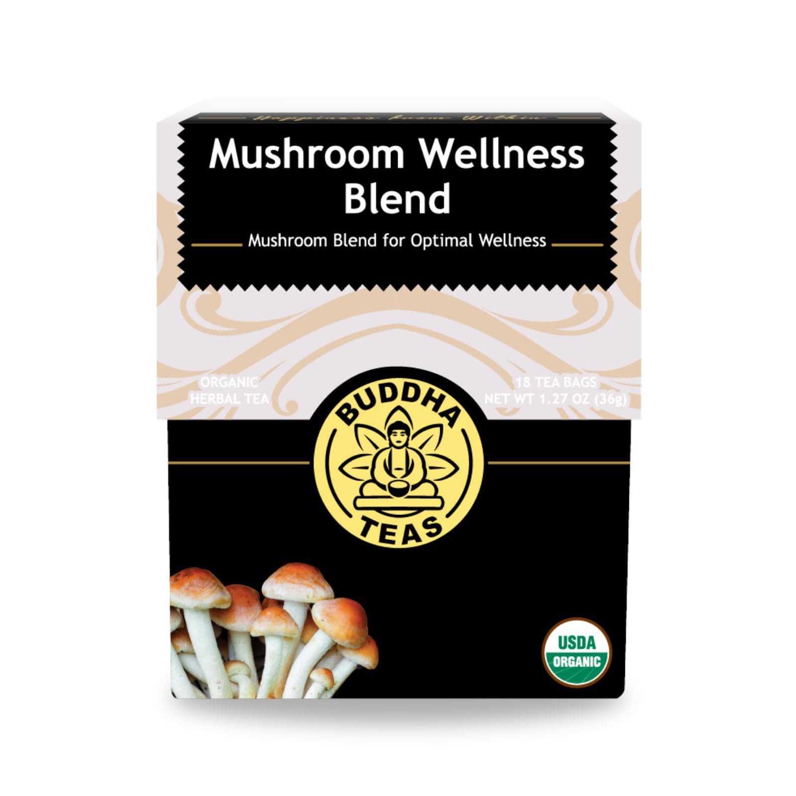 Organic Mushroom Wellness Blend - Herbal Tea - For Health & Wellbeing - With Antioxidants & Minerals - Clean Ingredients - Caffeine Free - OU Kosher & Non-GMO - 18 Tea Bags (Pack of 1).