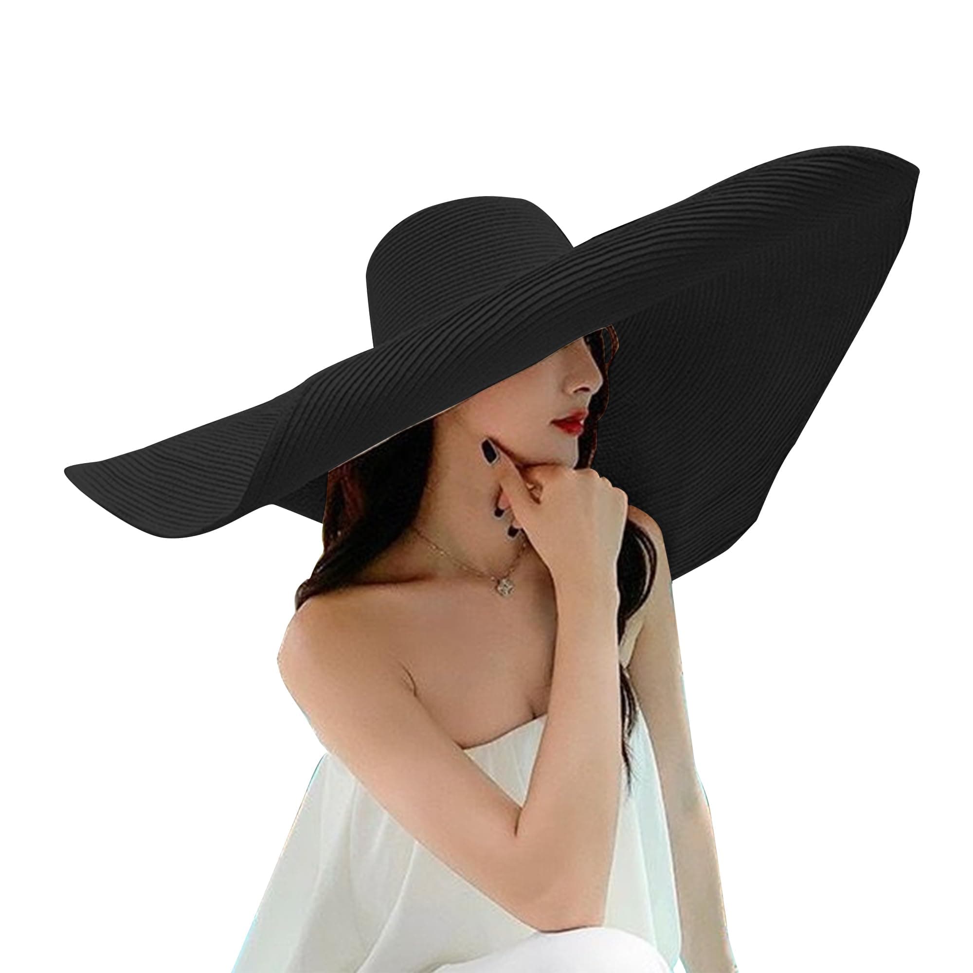 Oversized Beach Straw Hats for Women Extra Large Wide Brim Beach Hat Foldable Roll up Floppy Sun Hat Summer Outdoor