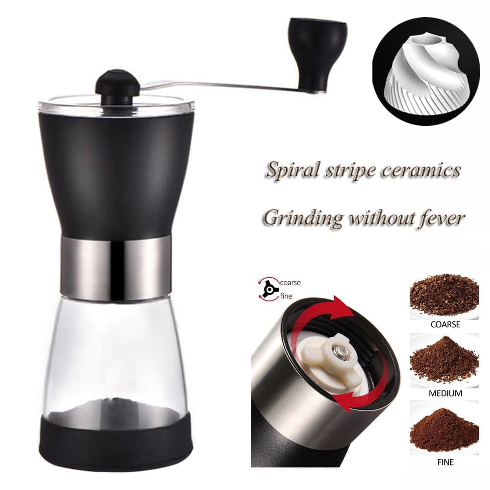 Hand Crank Manual Coffee Grinder Mill with Professional Grade Conical Ceramic Burr，Suliko Hand Ground Coffee Beans Taste Best，Adjustable Coarseness Screw，Precision Brewing with 1 Glass Containers