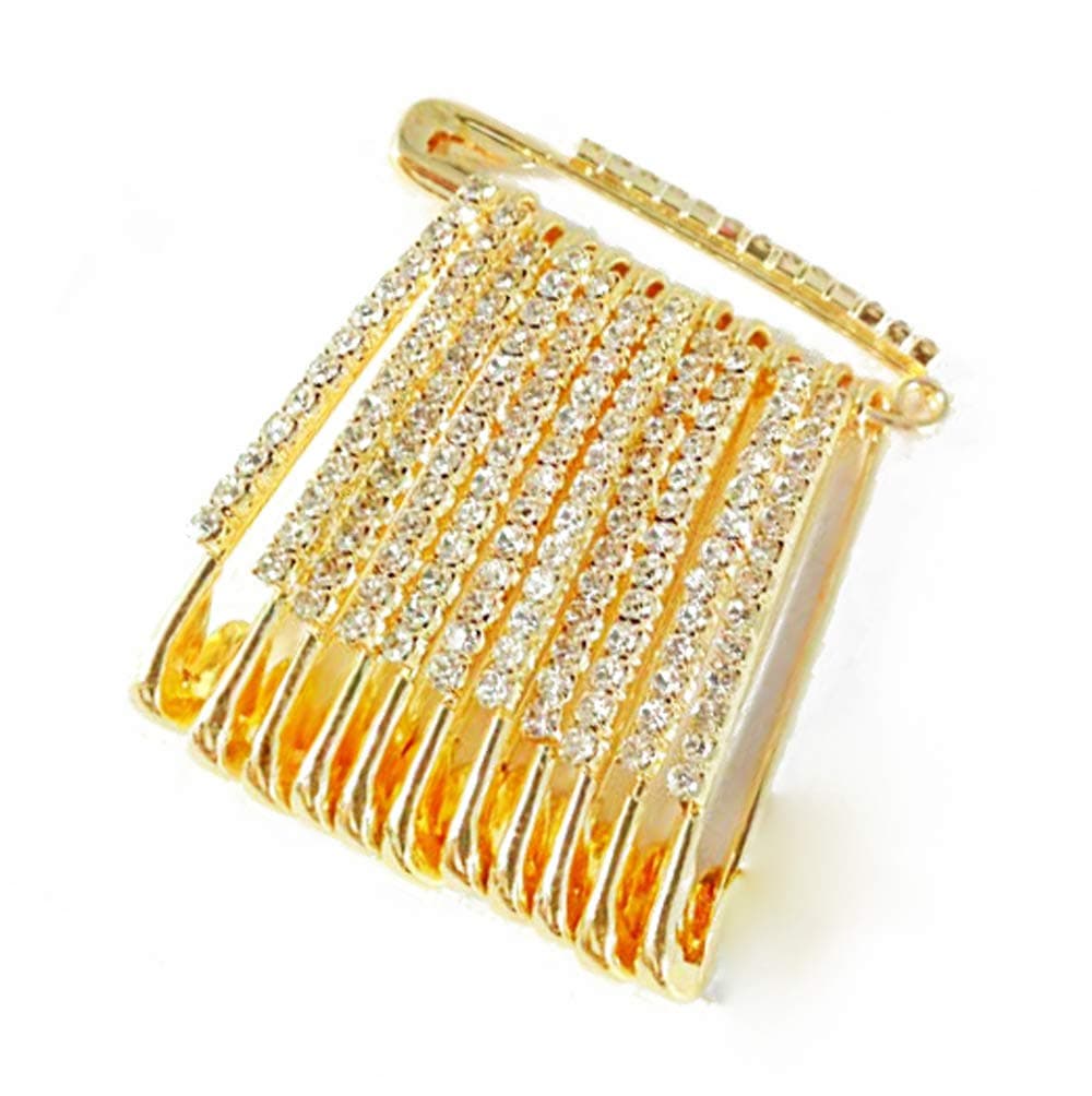Golden Colour Diamonds Designer Safety pin Saree pin one Side of Safety pin - 12 Pack